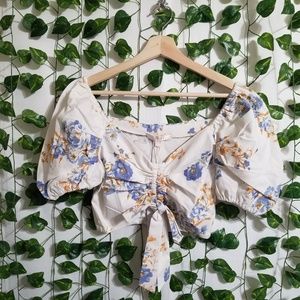 WAYF Cesena Puff Sleeve Crop Tie Top